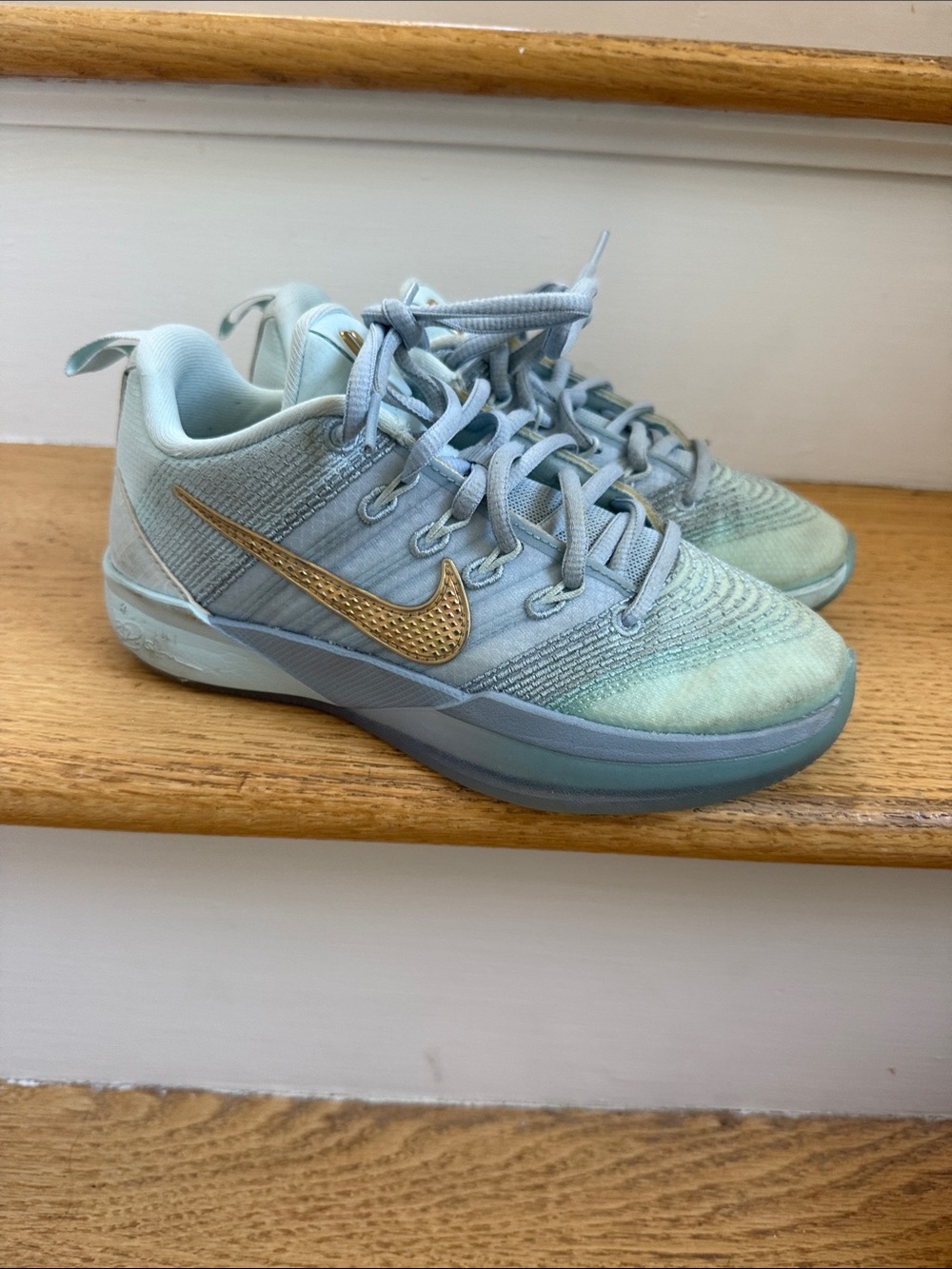 Nike Kids Light Blue Sneakers with Gold Swoosh